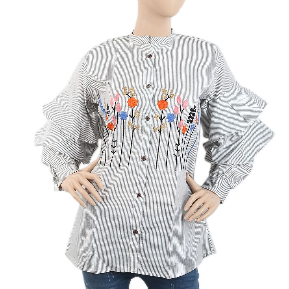 Women's Embroidered Casual Shirt - Grey, Women, T-Shirts And Tops, Chase Value, Chase Value