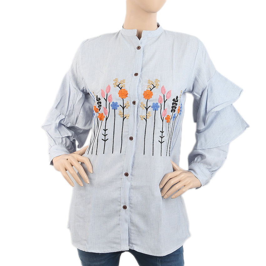 Women's Embroidered Casual Shirt - Light Blue, Women, T-Shirts And Tops, Chase Value, Chase Value