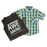 Boys 2 Pcs Check Shirt - Green, Kids, Boys Shirts, Chase Value, Chase Value