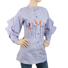 Women's Embroidered Casual Shirt - Blue, Women, T-Shirts And Tops, Chase Value, Chase Value