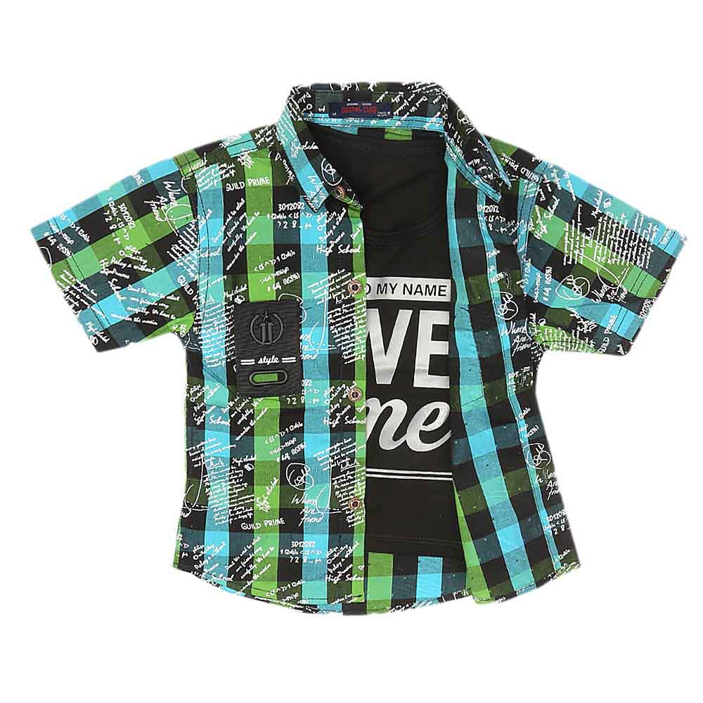 Boys 2 Pcs Check Shirt - Green, Kids, Boys Shirts, Chase Value, Chase Value