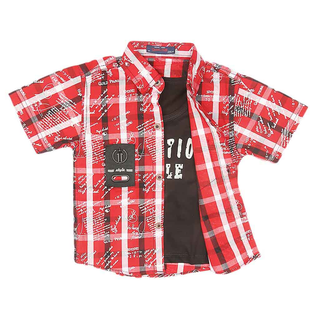 Boys 2 Pcs Check Shirt - Red, Kids, Boys Shirts, Chase Value, Chase Value