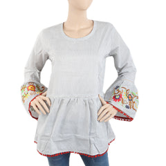 Women's Western Top With Embroidered Sleeve & Lace - Grey, Women, T-Shirts And Tops, Chase Value, Chase Value