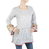 Women's Western Top With Embroidered Sleeve & Lace - Grey, Women, T-Shirts And Tops, Chase Value, Chase Value