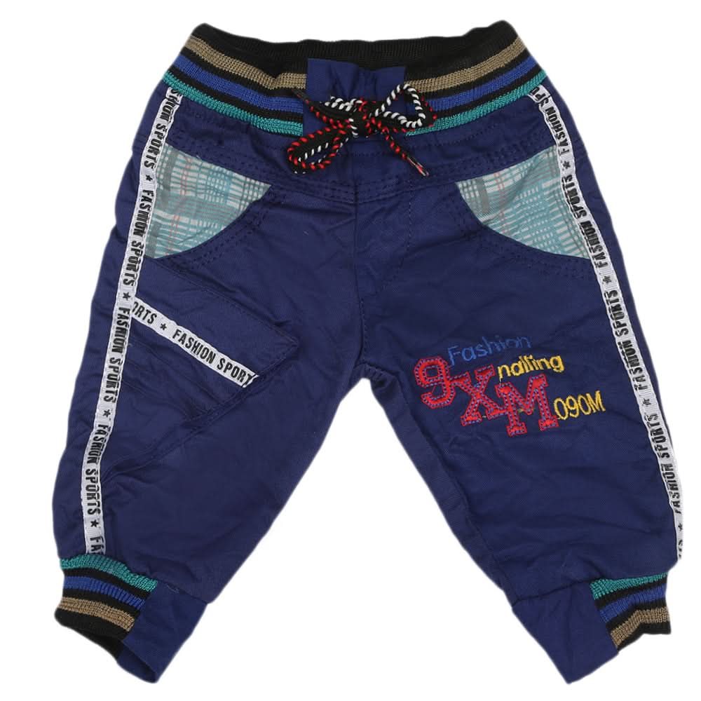 Newborn Boys Embroidered Cotton Pant - Navy Blue, Kids, Newborn Boys Shorts And Pants, Chase Value, Chase Value