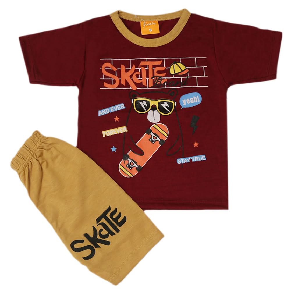 Boys Half Sleeves Suit - Maroon, Kids, Boys Sets And Suits, Chase Value, Chase Value