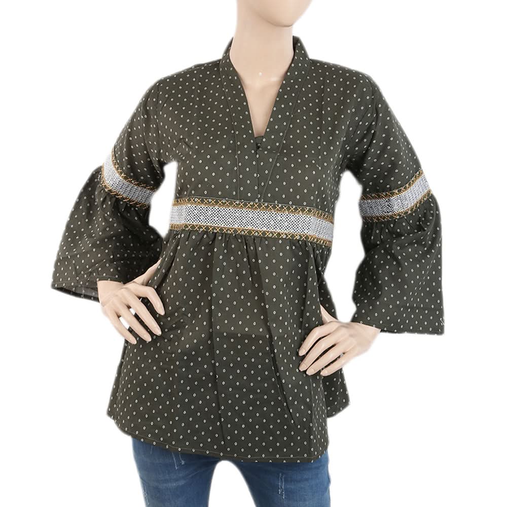 Women's Printed Embroidered Top With China Gala - Green, Women, T-Shirts And Tops, Chase Value, Chase Value
