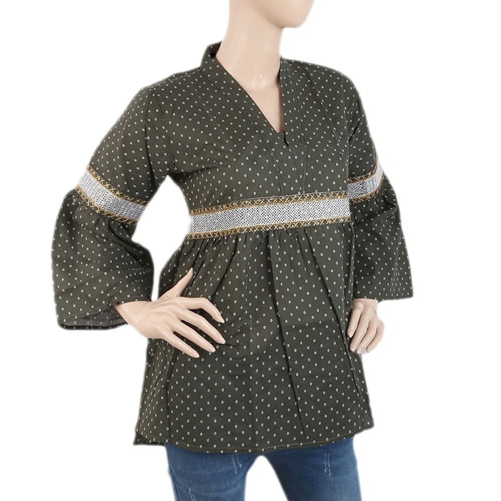 Women's Printed Embroidered Top With China Gala - Green, Women, T-Shirts And Tops, Chase Value, Chase Value