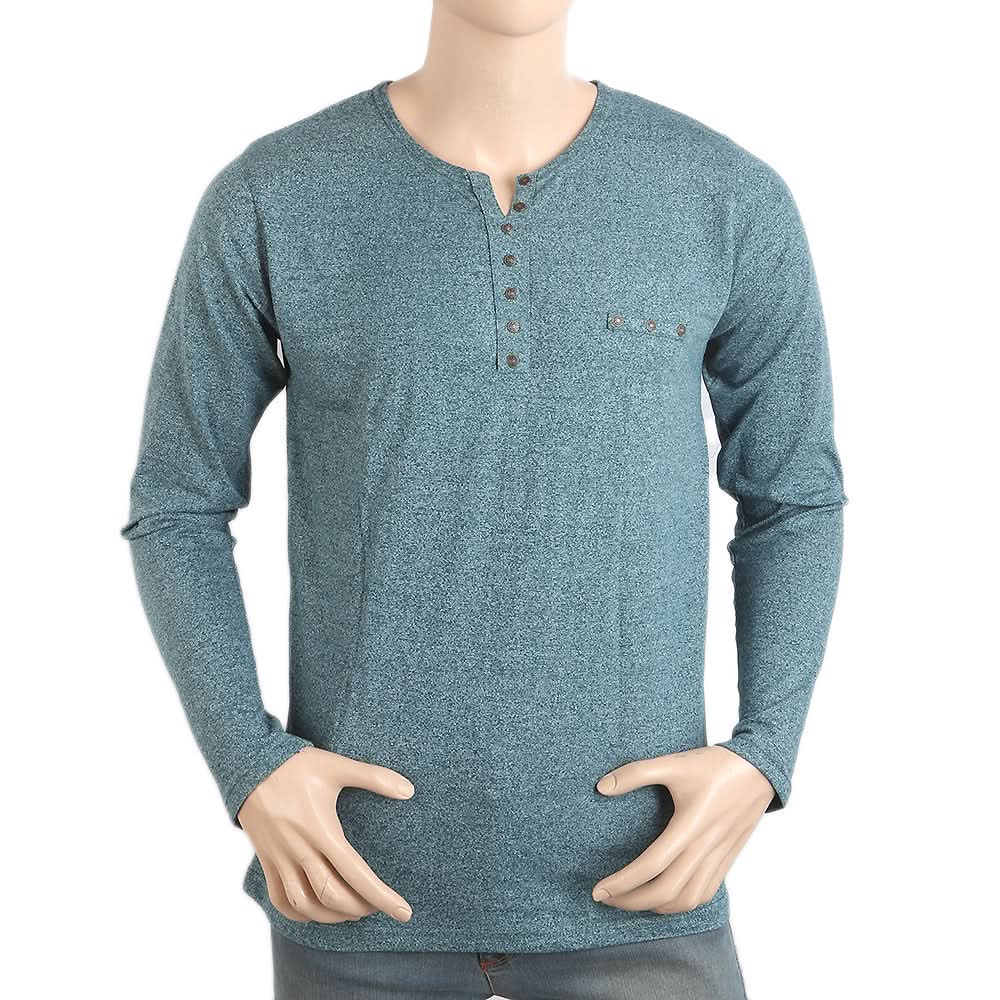 Men's Full Sleeves Y-Stud T-Shirt - Steel Blue, Men, T-Shirts And Polos, Chase Value, Chase Value