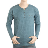 Men's Full Sleeves Y-Stud T-Shirt - Steel Blue, Men, T-Shirts And Polos, Chase Value, Chase Value
