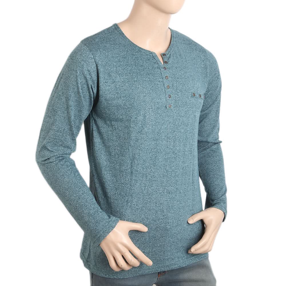 Men's Full Sleeves Y-Stud T-Shirt - Steel Blue, Men, T-Shirts And Polos, Chase Value, Chase Value