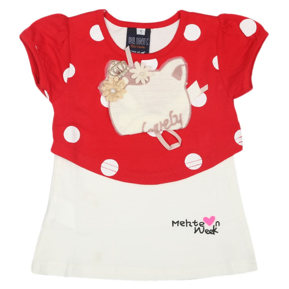Girls Half Sleeves T-Shirt - Red, Kids, Girls T-Shirts, Chase Value, Chase Value