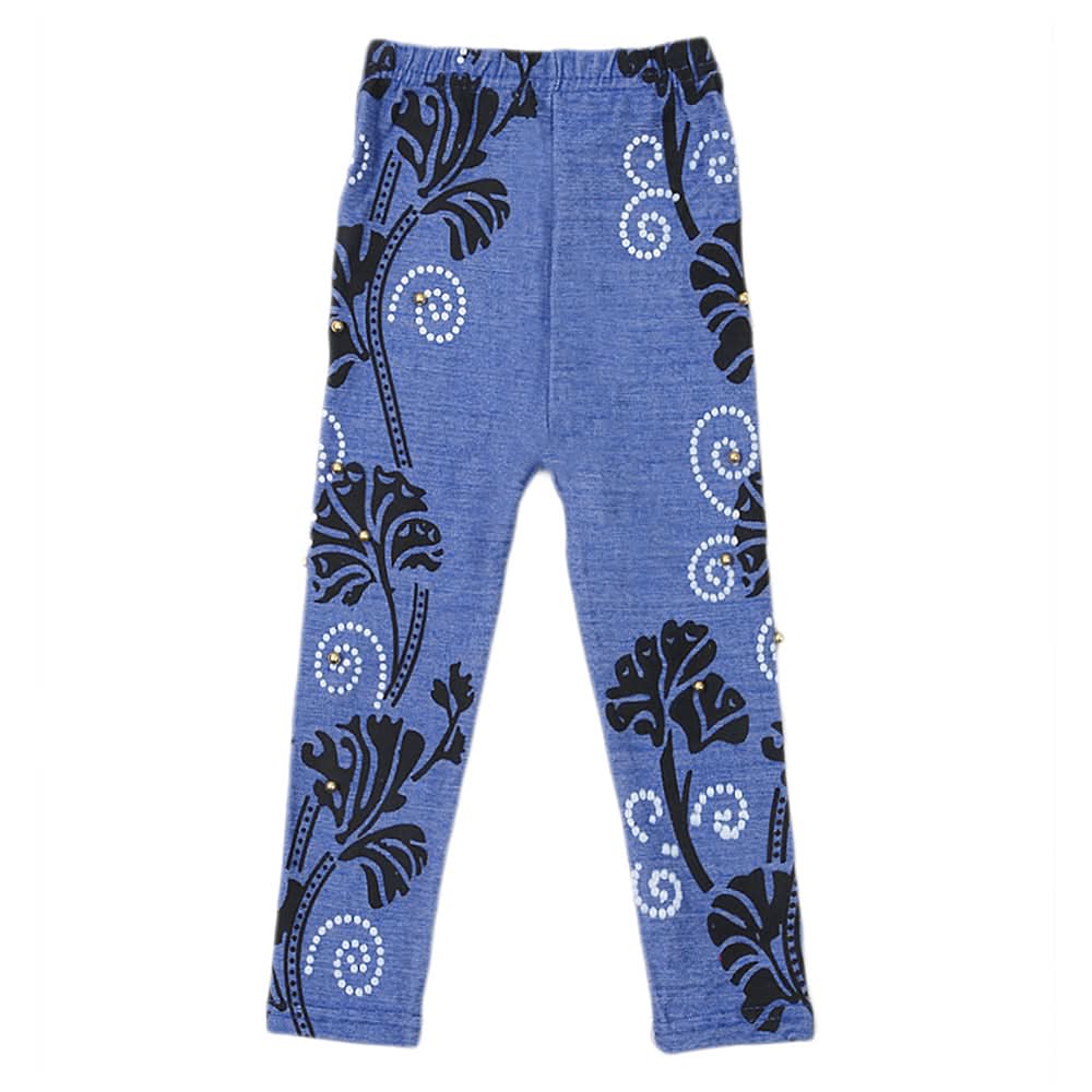 Girls Denim Printed Moti Tights - Blue, Kids, Tights Leggings And Pajama, Chase Value, Chase Value