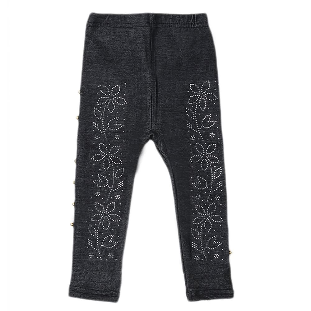 Girls Denim Stone Tights - Black, Kids, Tights Leggings And Pajama, Chase Value, Chase Value