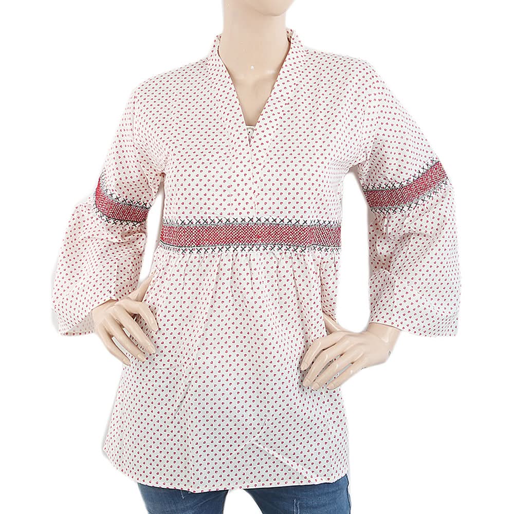 Women's Printed Embroidered Top With China Gala - White, Women, T-Shirts And Tops, Chase Value, Chase Value