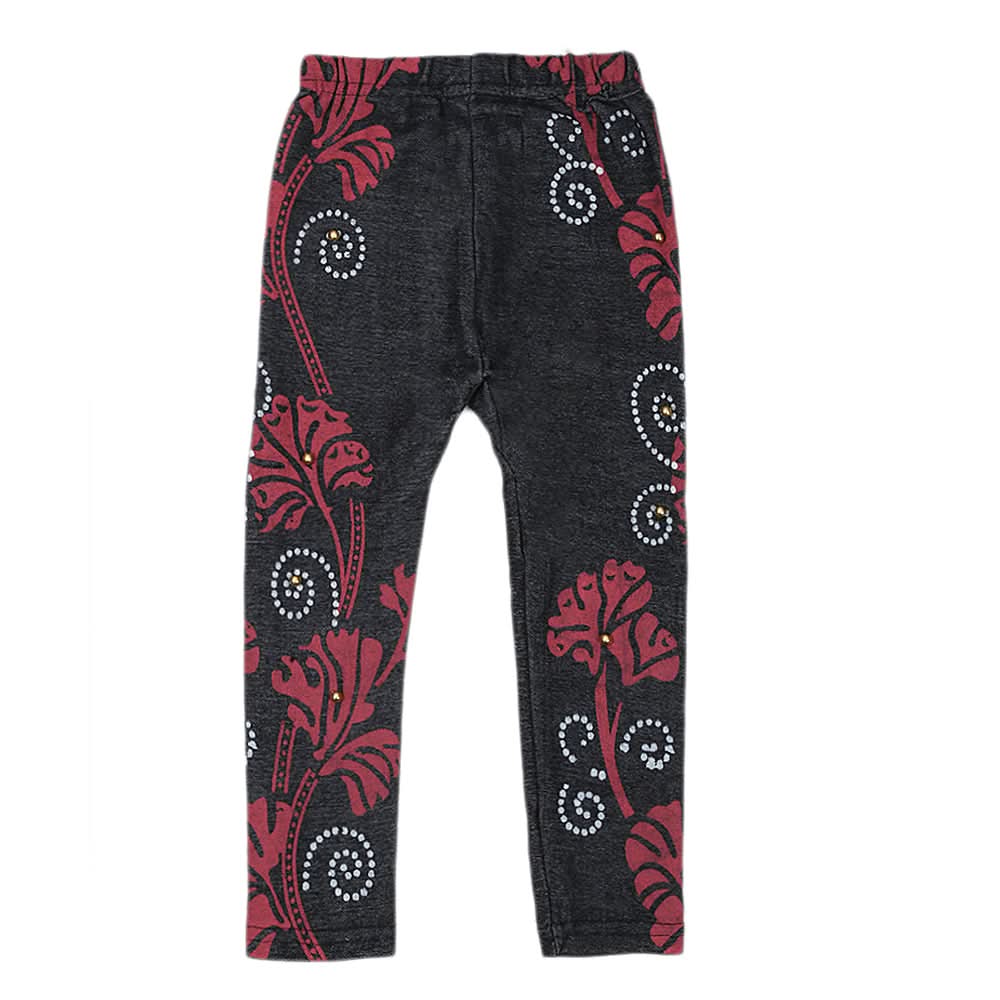 Girls Denim Printed Moti Tights - Black, Kids, Tights Leggings And Pajama, Chase Value, Chase Value