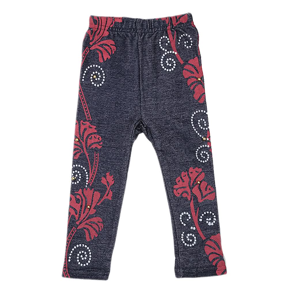Girls Denim Printed Moti Tights - Dark Blue, Kids, Tights Leggings And Pajama, Chase Value, Chase Value