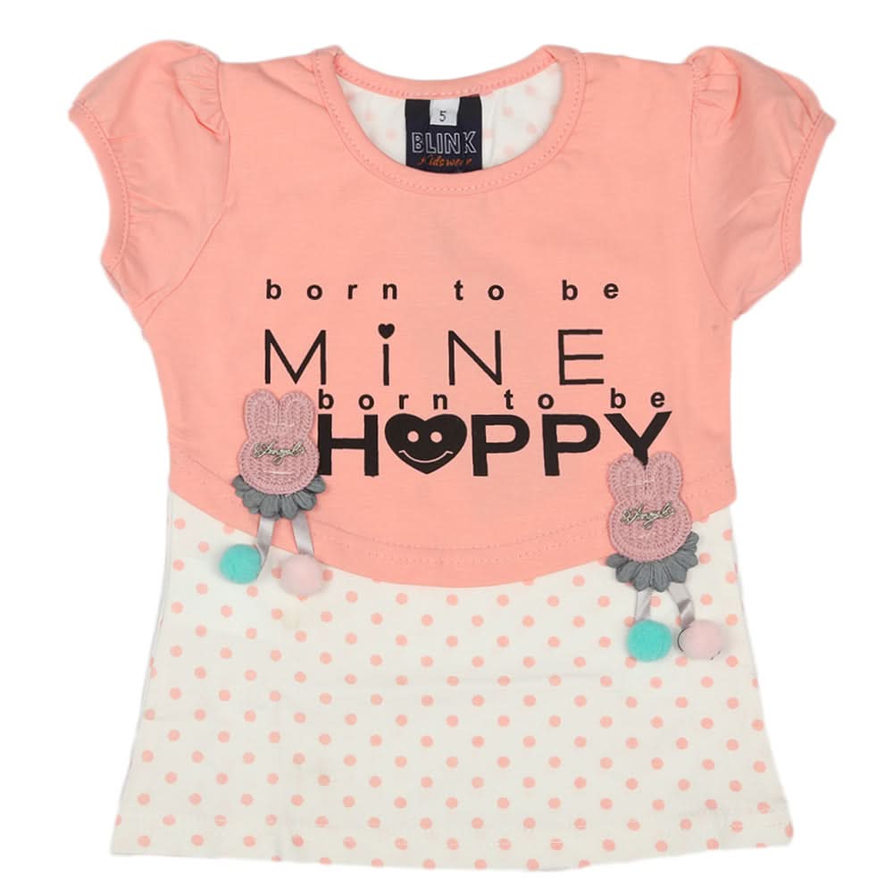 Girls Half Sleeves T-Shirt - Peach, Kids, Girls T-Shirts, Chase Value, Chase Value