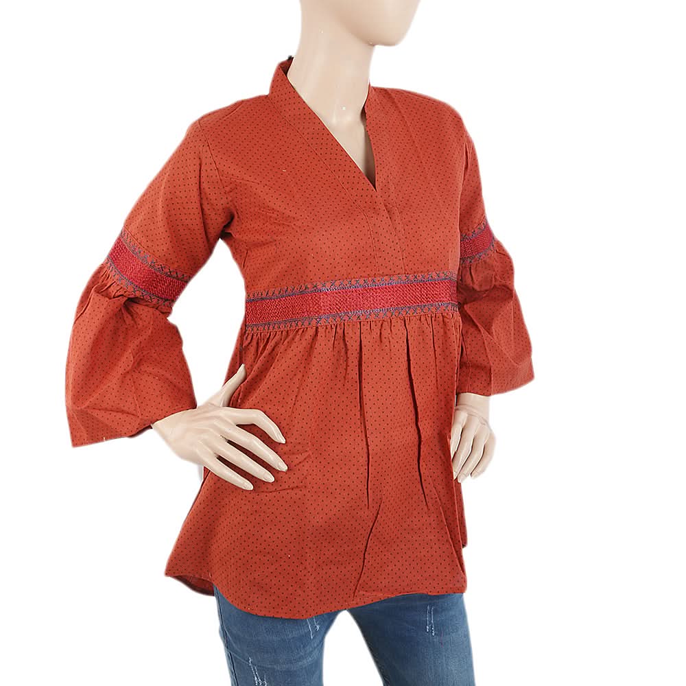Women's Printed Embroidered Top With China Gala - Rust, Women, T-Shirts And Tops, Chase Value, Chase Value