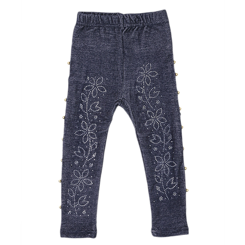 Girls Denim Stone Tights - Dark Blue, Kids, Tights Leggings And Pajama, Chase Value, Chase Value