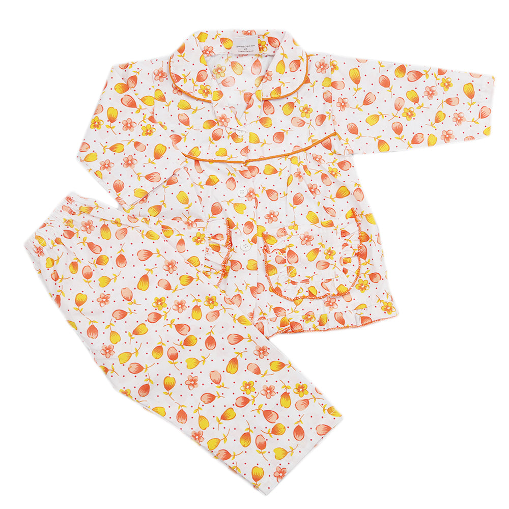 Girls Full Sleeves Night Suit - Orange, Kids, Girls Sets And Suits, Chase Value, Chase Value