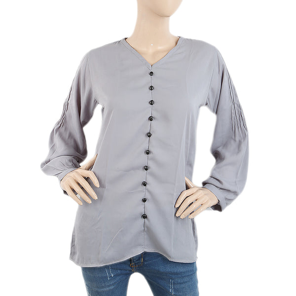 Women's Western Top With Front Button - Grey, Women, T-Shirts And Tops, Chase Value, Chase Value
