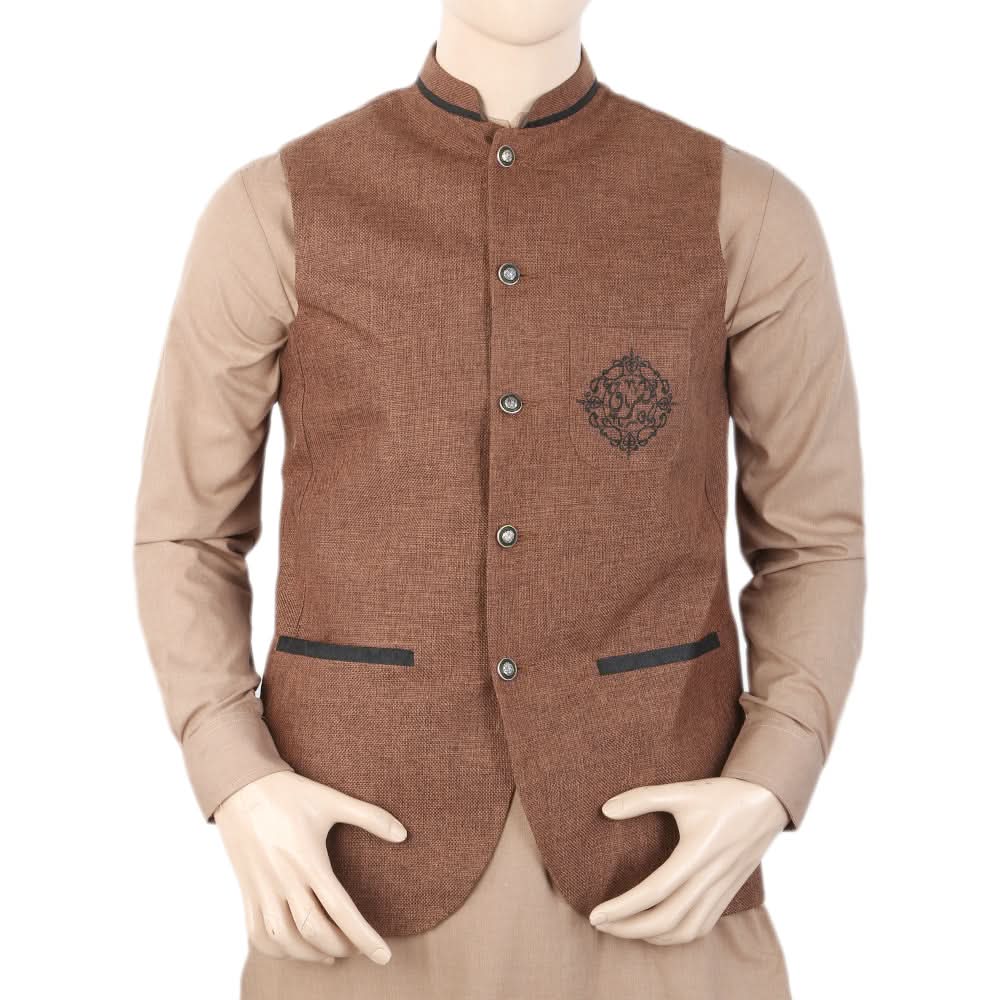 Men's Fancy Jute Waist Coat - Brown, Men, Waist Coats, Chase Value, Chase Value