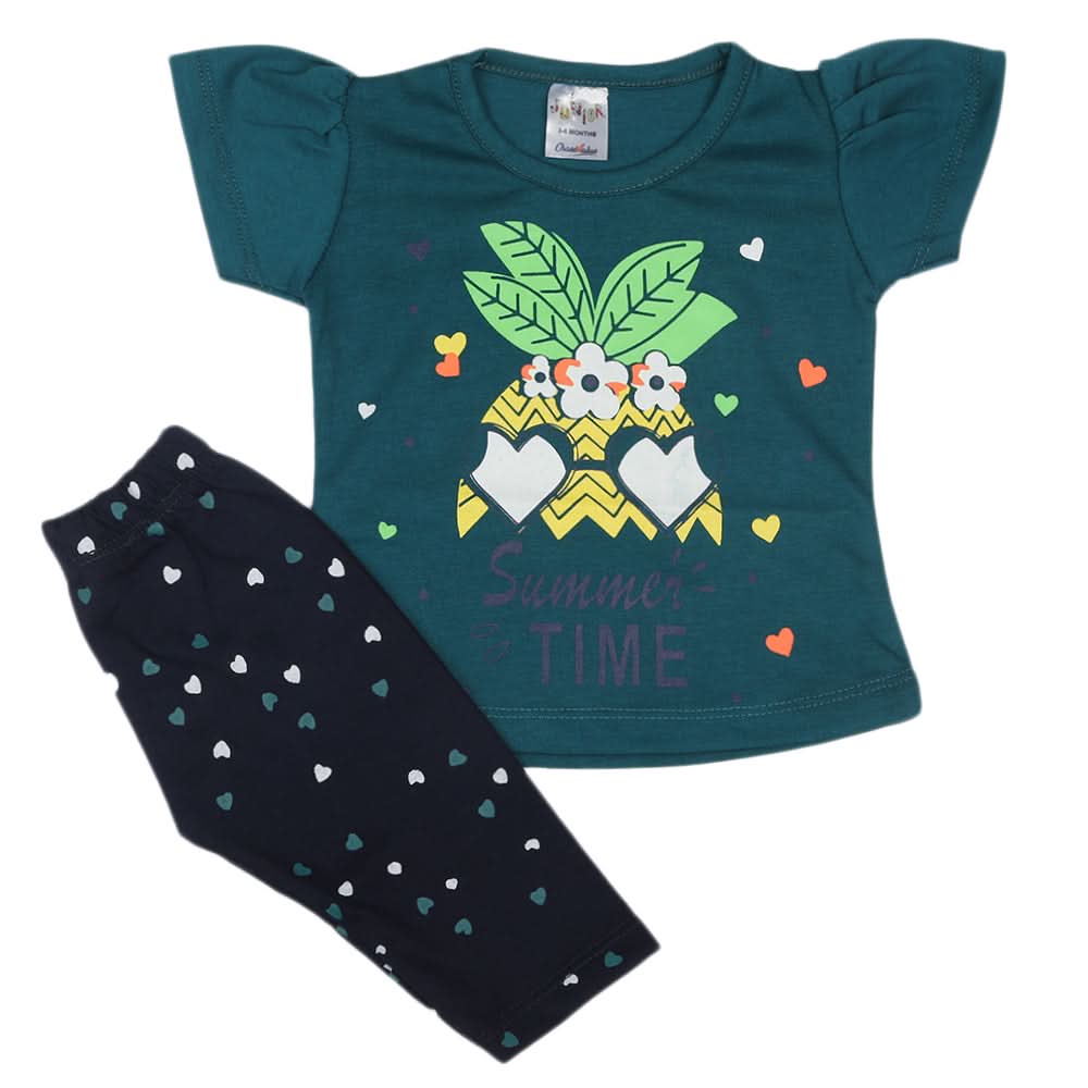 Newborn Girls Half Sleeves Suit - Steel Green, Kids, Newborn Girls Sets And Suits, Chase Value, Chase Value