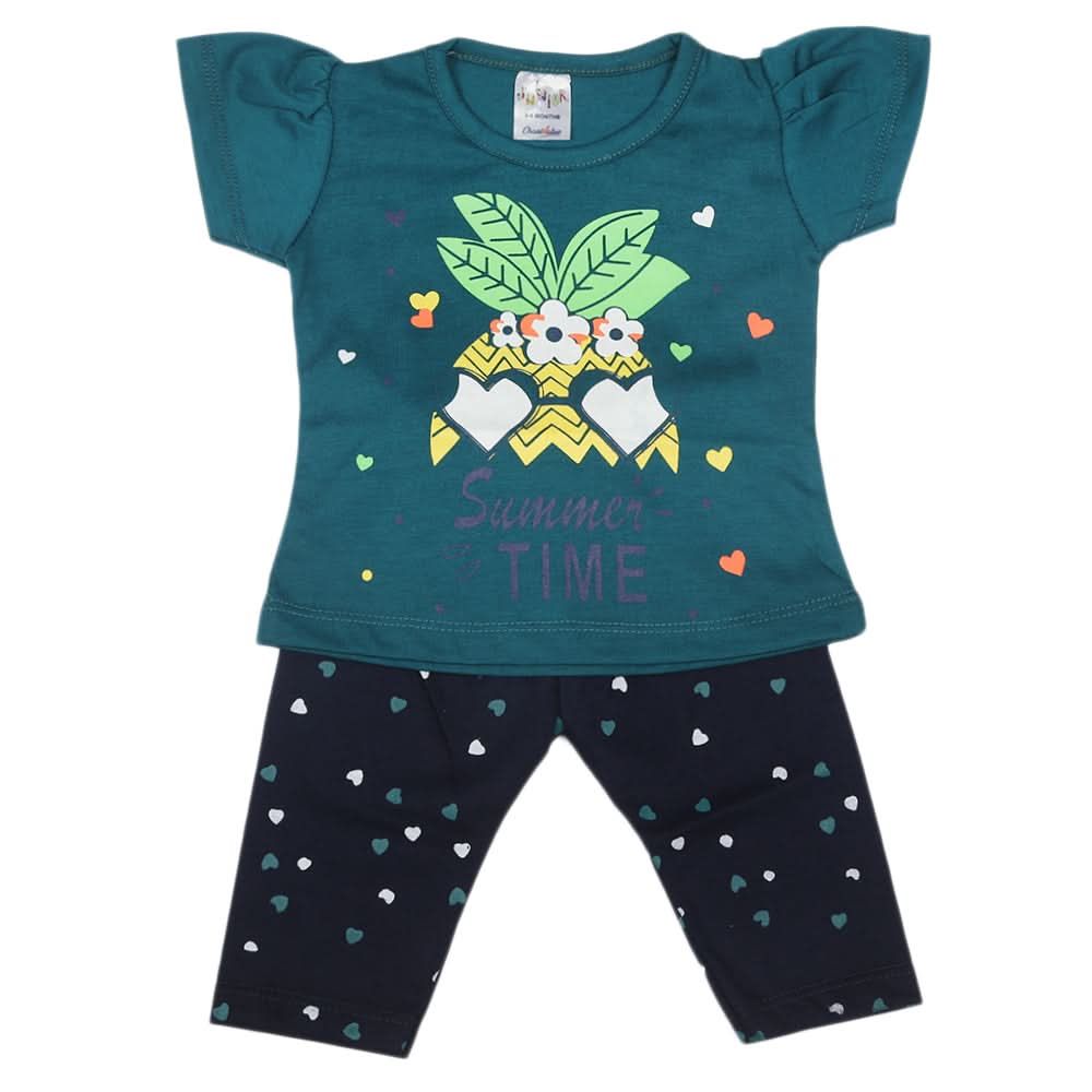 Newborn Girls Half Sleeves Suit - Steel Green, Kids, Newborn Girls Sets And Suits, Chase Value, Chase Value