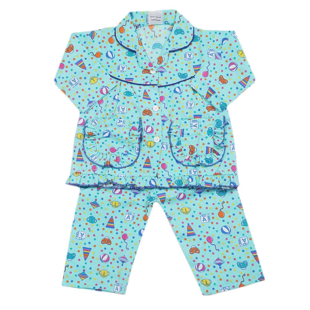 Girls Full Sleeves Night Suit - Cyan, Kids, Girls Sets And Suits, Chase Value, Chase Value