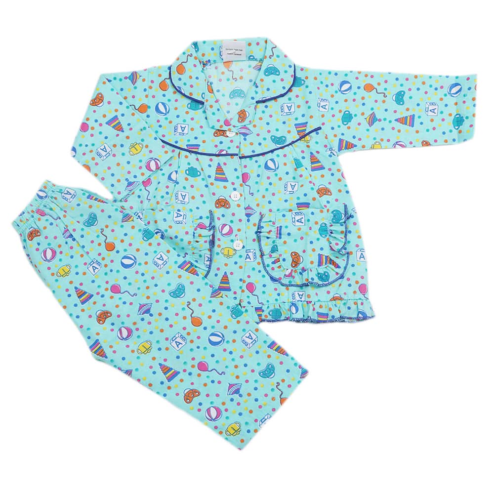 Girls Full Sleeves Night Suit - Cyan, Kids, Girls Sets And Suits, Chase Value, Chase Value