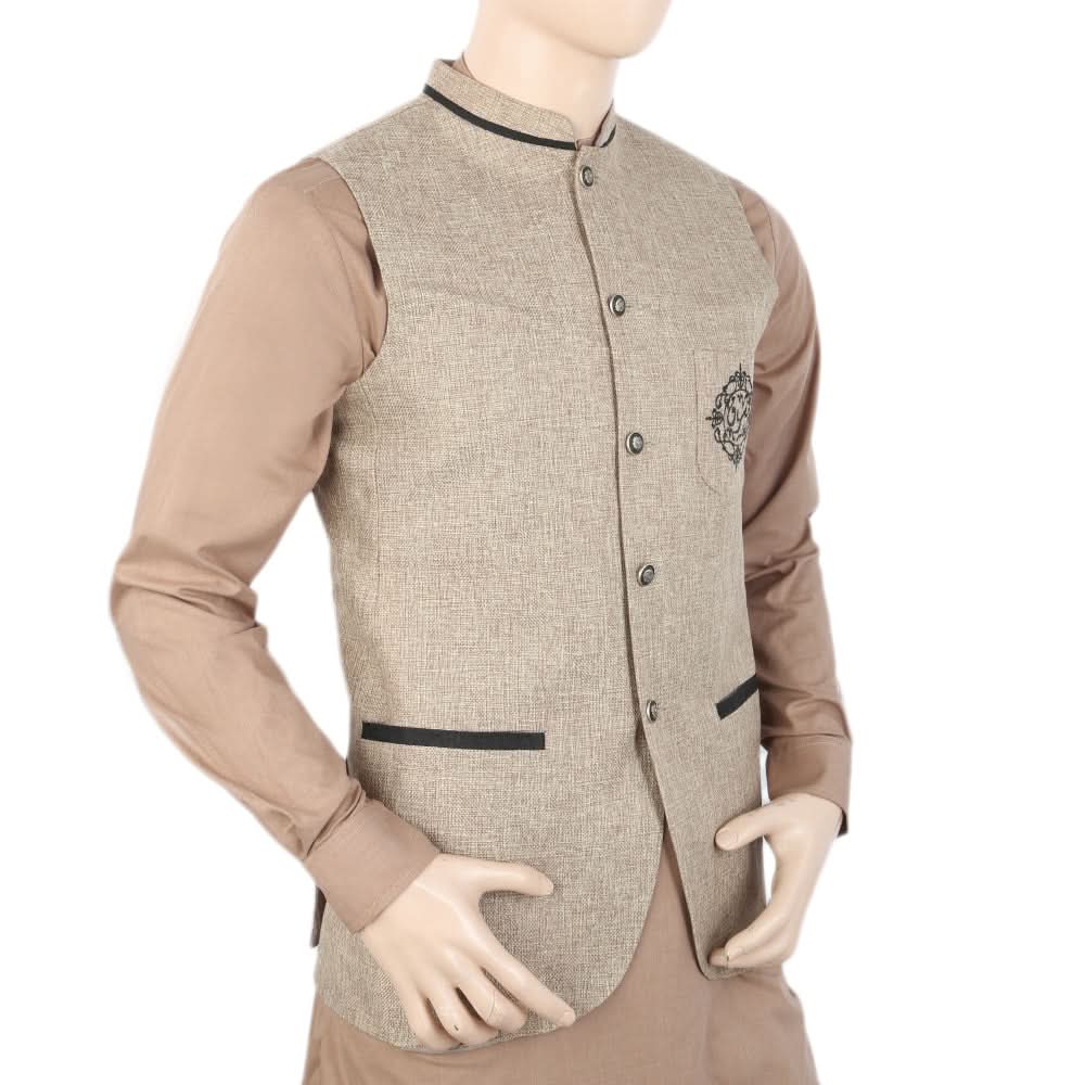 Men's Fancy Jute Waist Coat - Beige, Men, Waist Coats, Chase Value, Chase Value