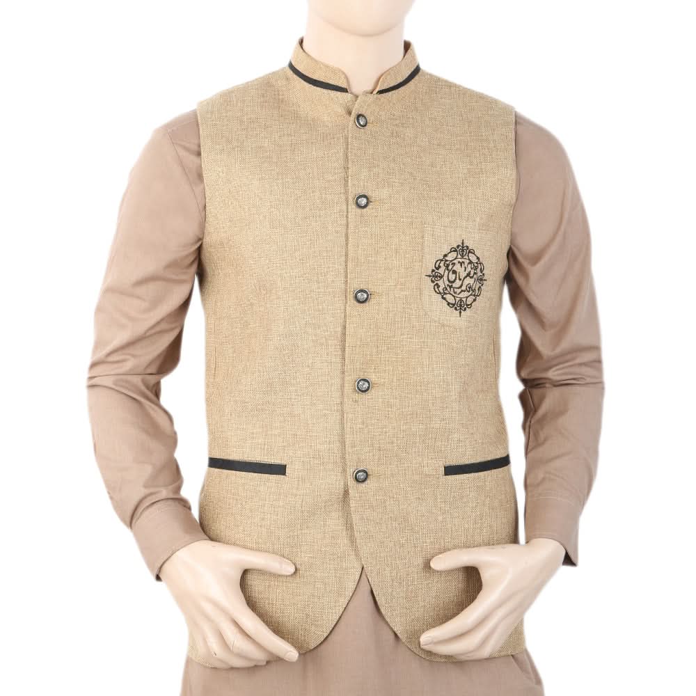 Men's Fancy Jute Waist Coat - Camel, Men, Waist Coats, Chase Value, Chase Value
