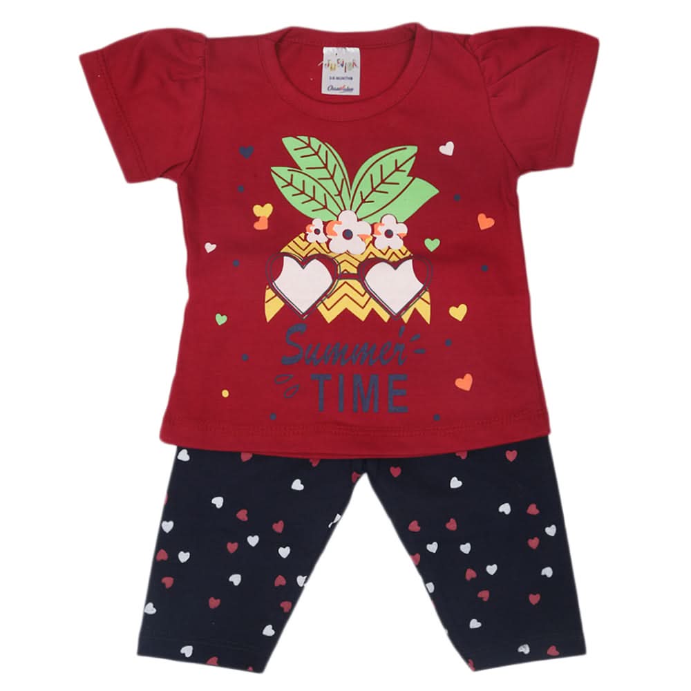 Newborn Girls Half Sleeves Suit - Maroon, Kids, Newborn Girls Sets And Suits, Chase Value, Chase Value