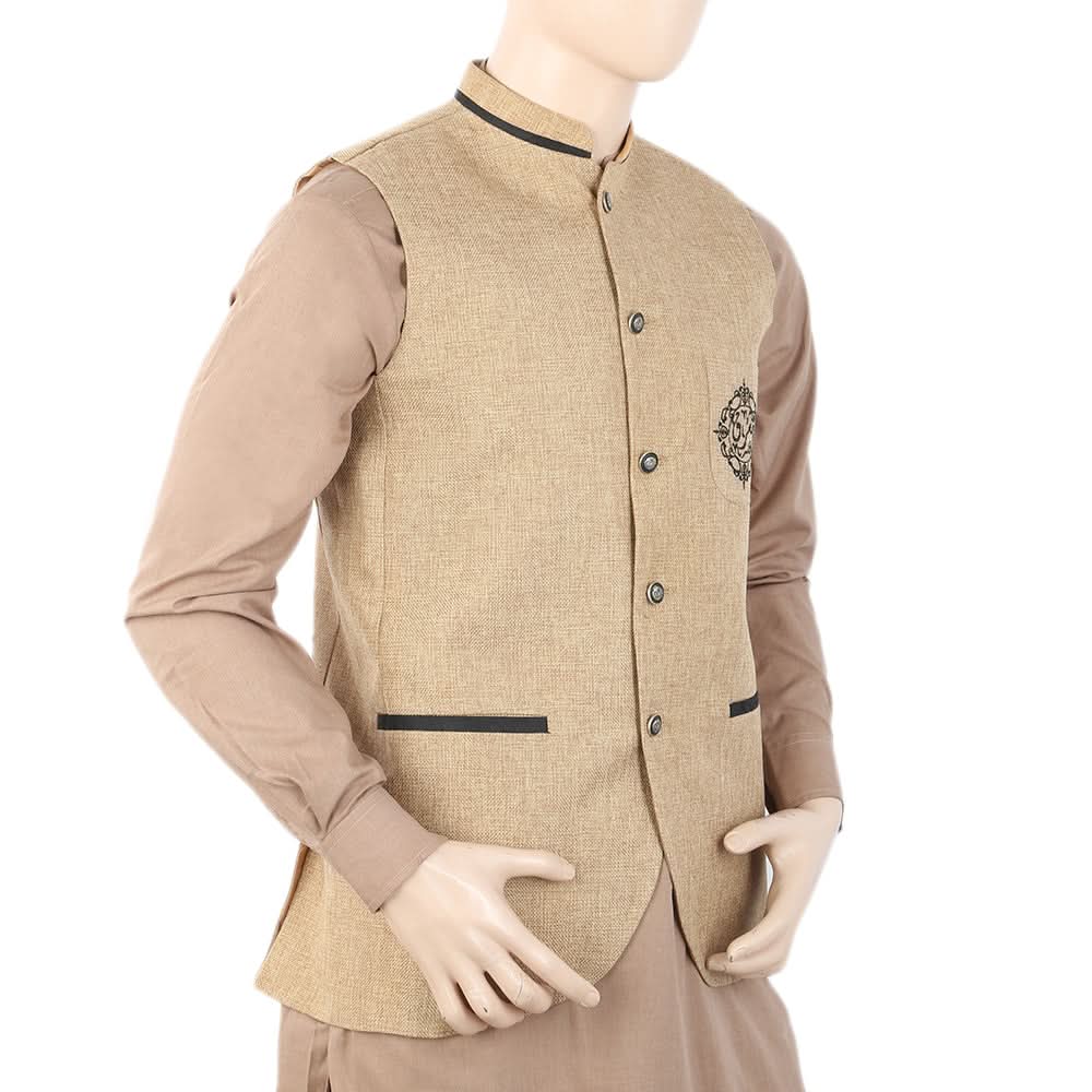 Men's Fancy Jute Waist Coat - Camel, Men, Waist Coats, Chase Value, Chase Value