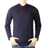 Men's Full Sleeves Sherwani Collor T-Shirt - Navy Blue, Men, T-Shirts And Polos, Chase Value, Chase Value