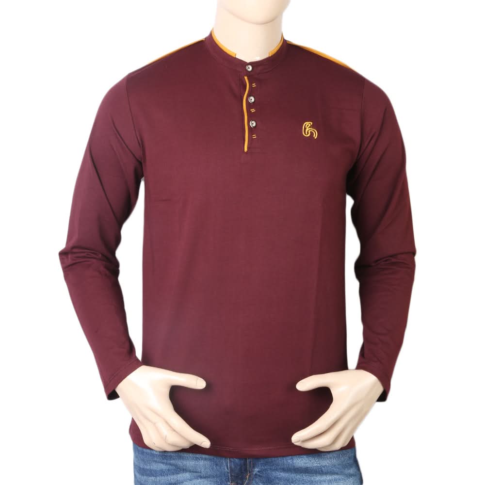 Men's Full Sleeves Sherwani Collor T-Shirt - Dark Purple, Men, T-Shirts And Polos, Chase Value, Chase Value