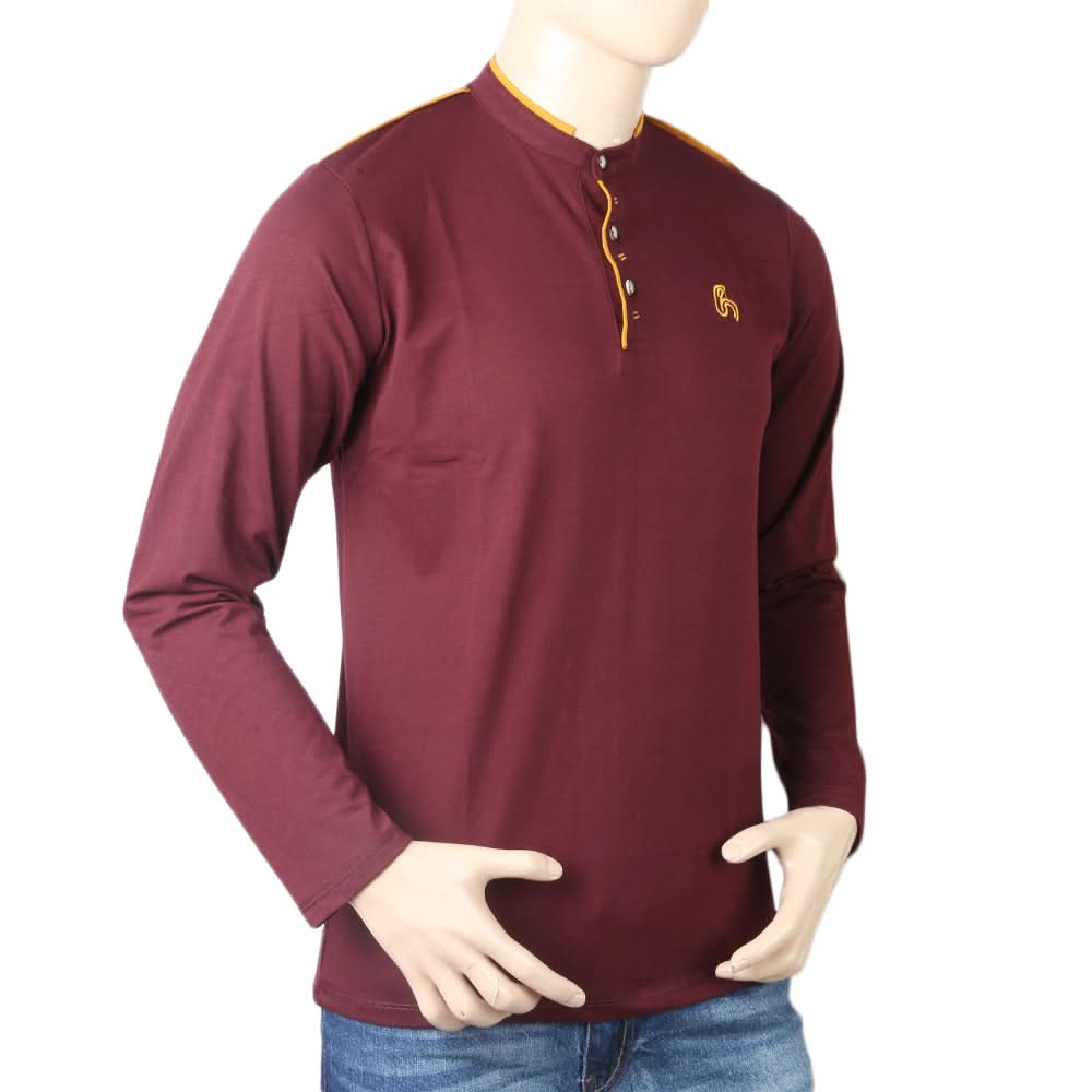Men's Full Sleeves Sherwani Collor T-Shirt - Dark Purple, Men, T-Shirts And Polos, Chase Value, Chase Value