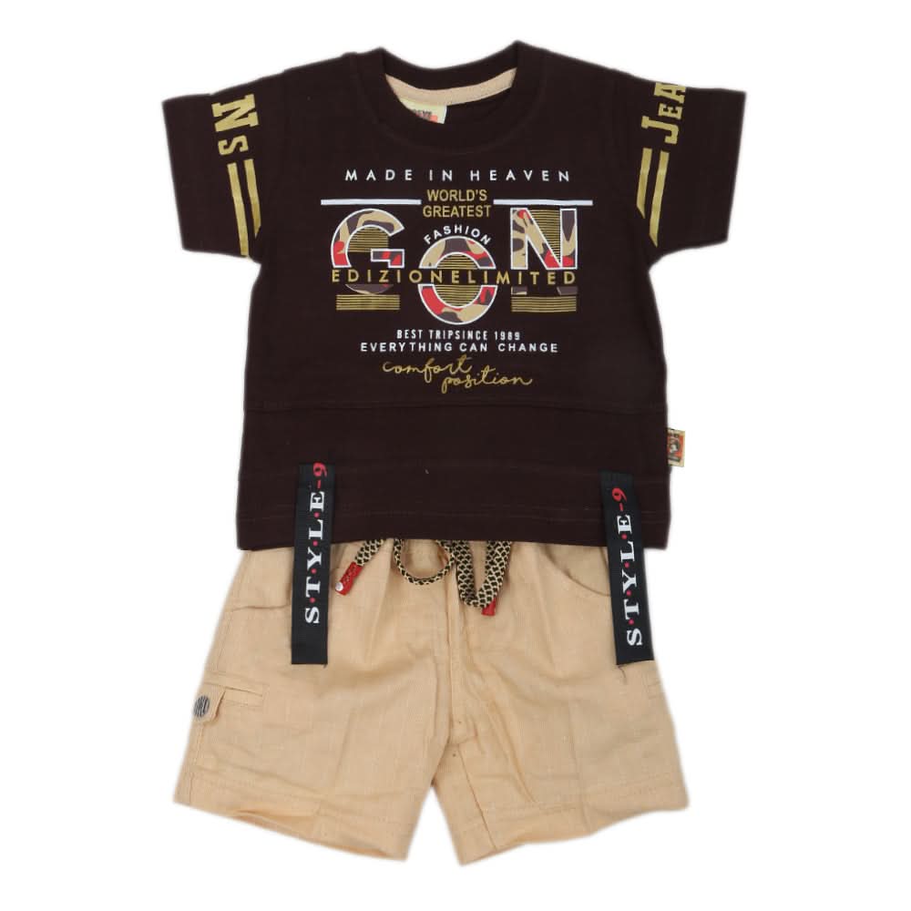 Newborn Boys Half Sleeves Suit - Dark Brown, Kids, NB Boys Sets And Suits, Chase Value, Chase Value