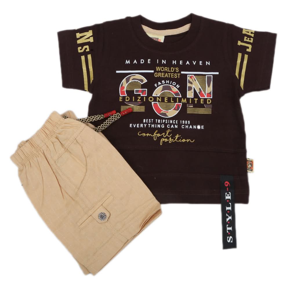 Newborn Boys Half Sleeves Suit - Dark Brown, Kids, NB Boys Sets And Suits, Chase Value, Chase Value