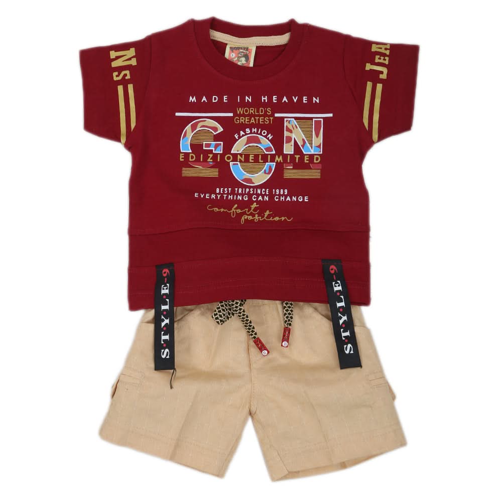 Newborn Boys Half Sleeves Suit - Red, Kids, NB Boys Sets And Suits, Chase Value, Chase Value