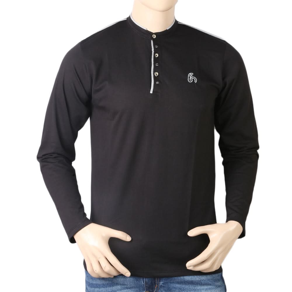 Men's Full Sleeves Sherwani Collor T-Shirt - Black, Men, T-Shirts And Polos, Chase Value, Chase Value