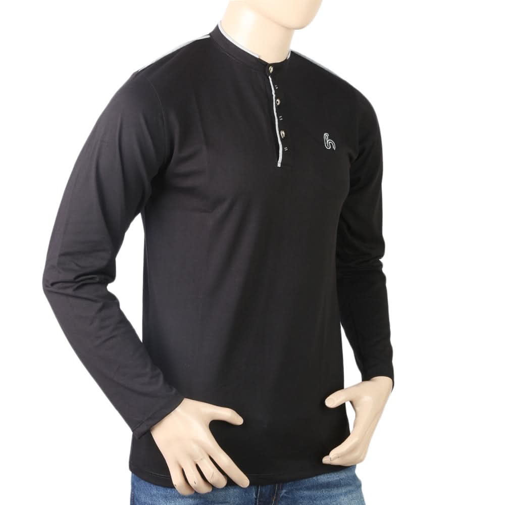 Men's Full Sleeves Sherwani Collor T-Shirt - Black, Men, T-Shirts And Polos, Chase Value, Chase Value