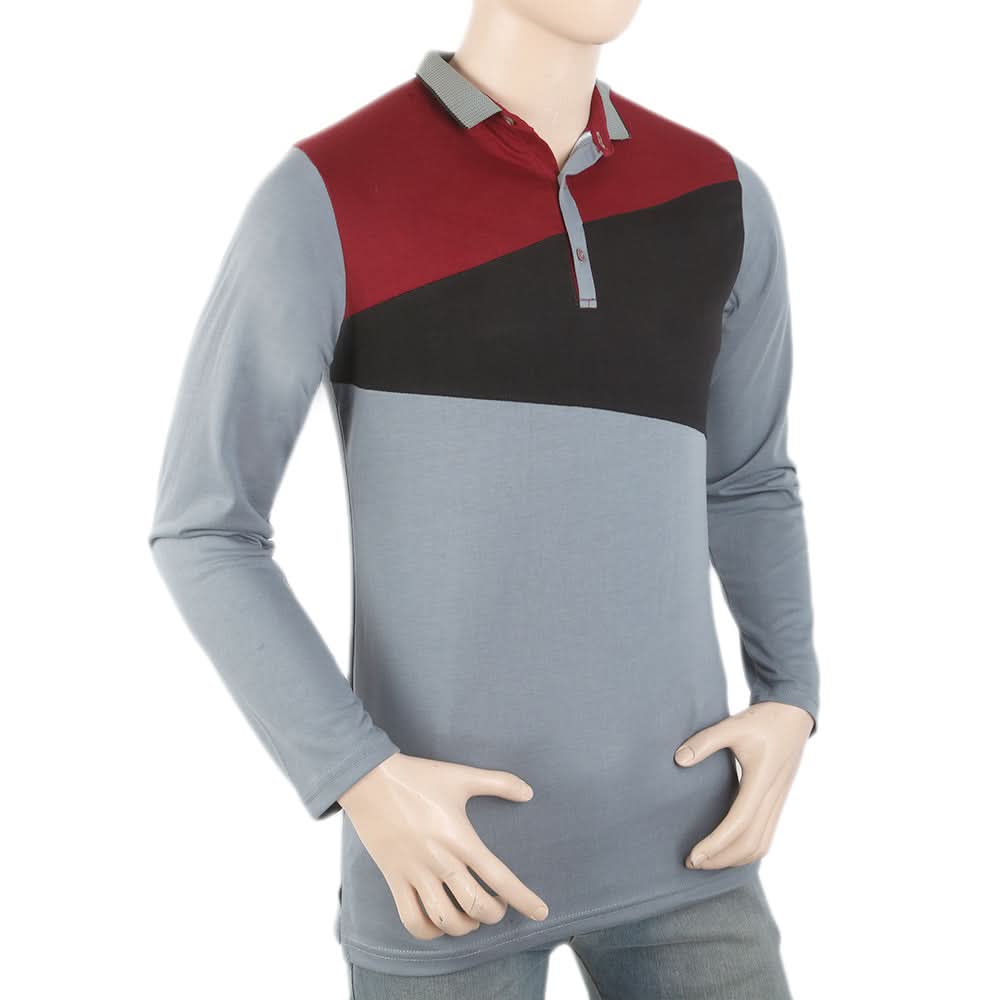 Men's Full Sleeves Fancy Polo T-Shirt - Maroon, Men, T-Shirts And Polos, Chase Value, Chase Value