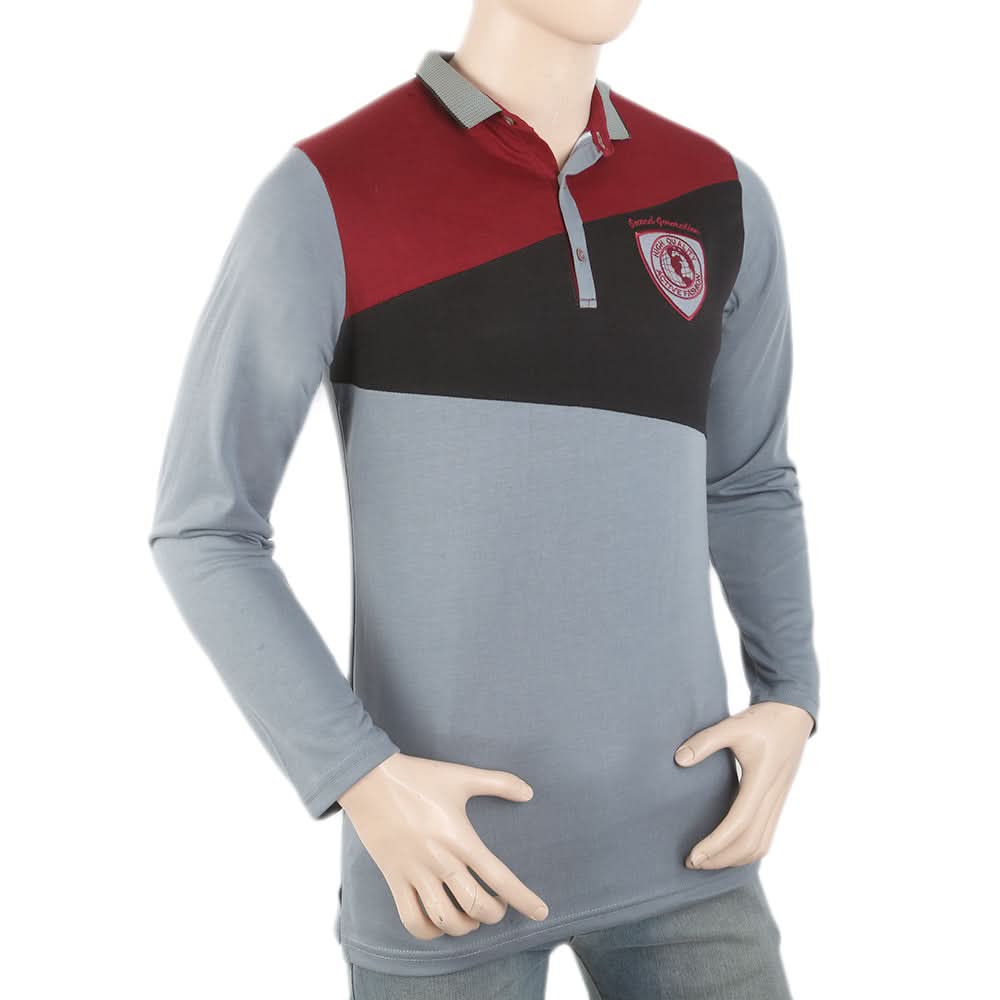 Men's Full Sleeves Fancy Polo T-Shirt - Maroon, Men, T-Shirts And Polos, Chase Value, Chase Value