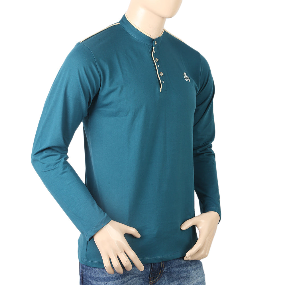 Men's Full Sleeves Sherwani Collor T-Shirt - Steel Blue, Men, T-Shirts And Polos, Chase Value, Chase Value