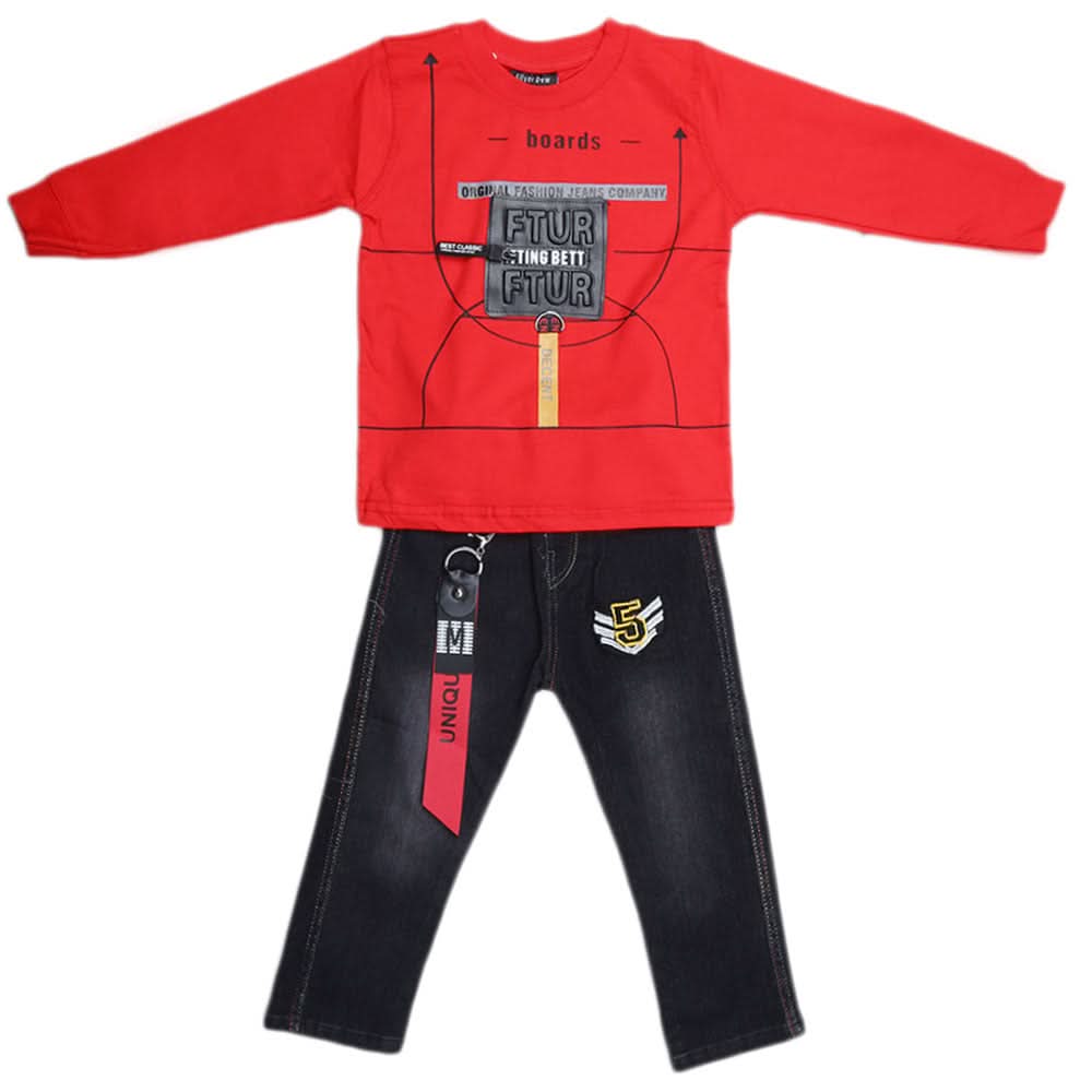 Boys Full Sleeves 2 Pcs Suit - Red, Kids, Boys Sets And Suits, Chase Value, Chase Value