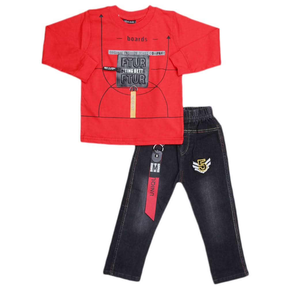 Boys Full Sleeves 2 Pcs Suit - Red, Kids, Boys Sets And Suits, Chase Value, Chase Value