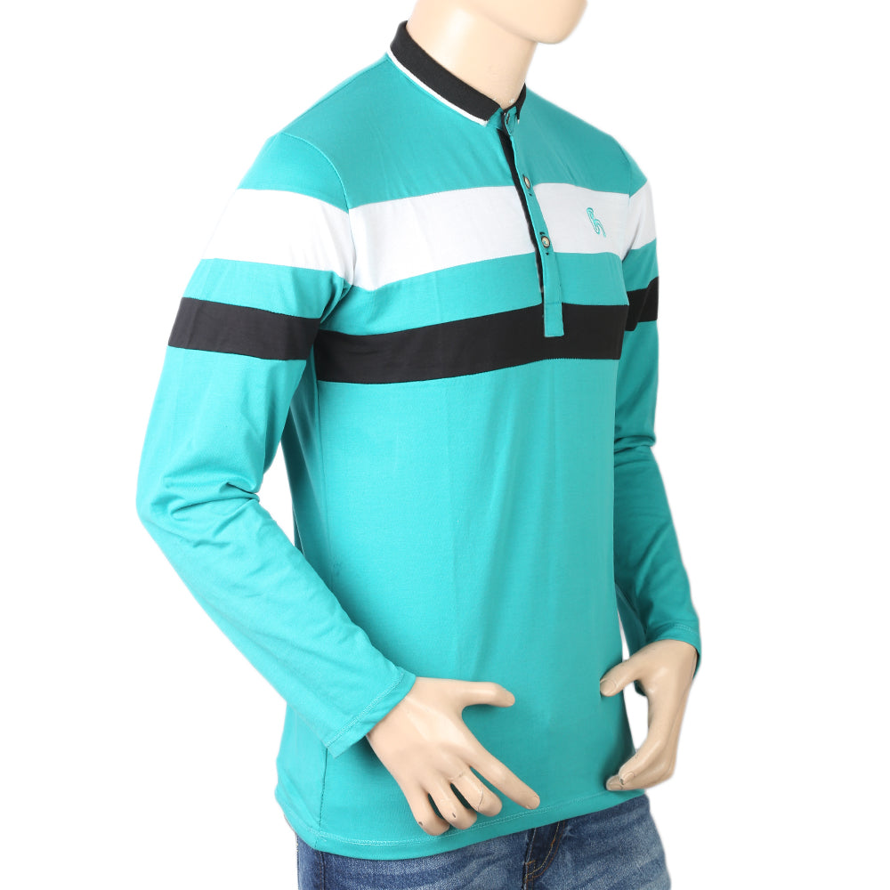 Men's Full Sleeves Sherwani Collor T-Shirt - Sea Green, Men, T-Shirts And Polos, Chase Value, Chase Value