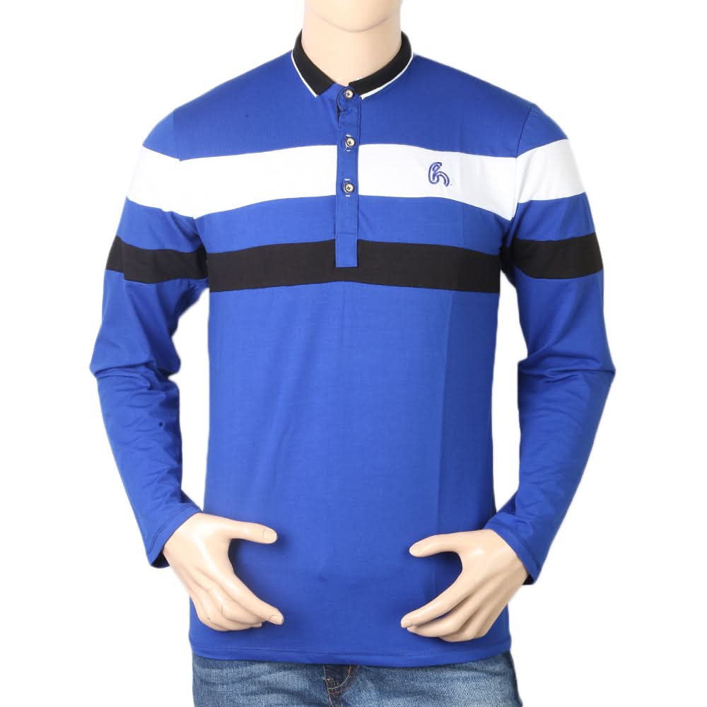 Men's Full Sleeves Sherwani Collor T-Shirt - Royal Blue, Men, T-Shirts And Polos, Chase Value, Chase Value